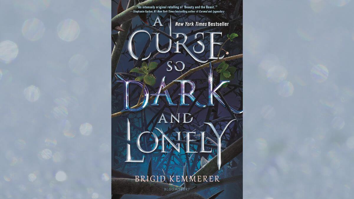 A Curse So Dark and Lonely Book review featured image showing the book cover and a magical background