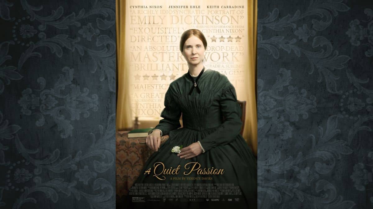 a quiet passion poster with grey Victorian background