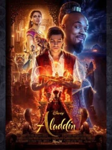 Aladdin Movie Review featured image showing the official movie poster with Aladdin holding the genie lamp