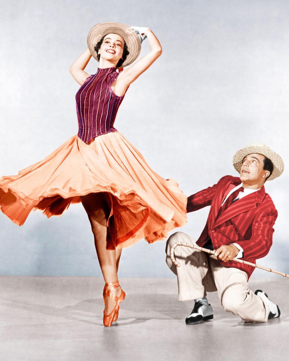 An American in Paris promo shot of Leslie Caron and Gene Kelly dancing