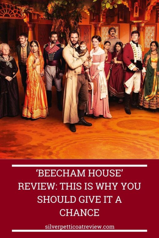 Beecham House Review pinterest image showing promotional cast photo