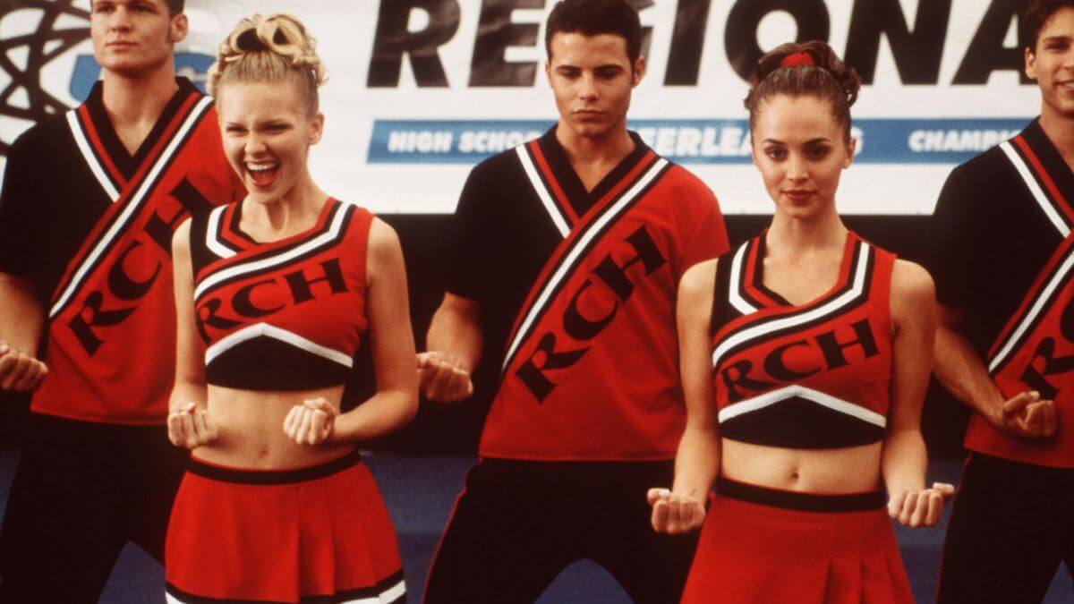 Bring it On still of Kirsten Dunst and Eliza Dushku cheerleading