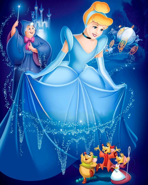 Cinderella in her ball gown in 1950 Disney movie