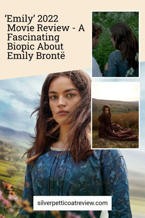 Emily 2022 Movie Review pinterest image with collage of movie stills shown.