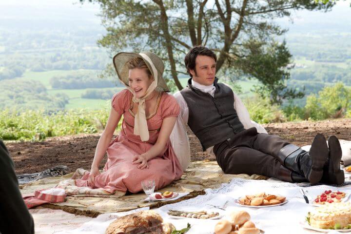 Romola Garai (Emma) and Rupert Evans (Frank Churchill)