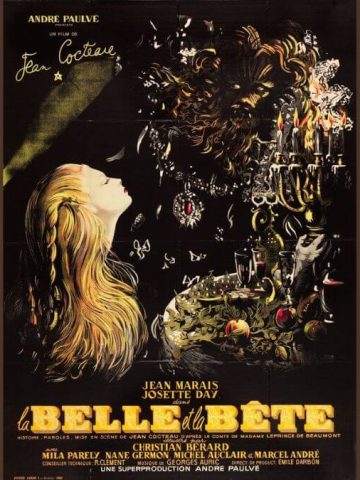 La Belle et La Bete movie poster with brown background. Featured image for Top fairy tale films.