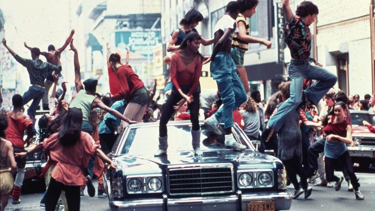 fame 1980 still of Irena Cara dancing on a car