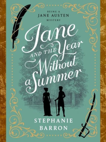 Jane and the Year Without a Summer Review; featured image with book cover and gold Victorian background