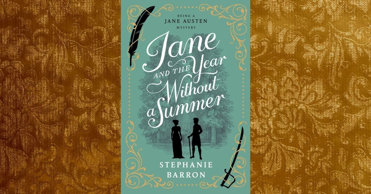 Jane and the Year Without a Summer Review; featured image with book cover and gold Victorian background