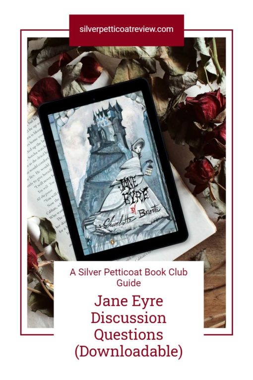 Jane Eyre Discussion Questions; pinterest image with Jane Eyre Gothic book cover