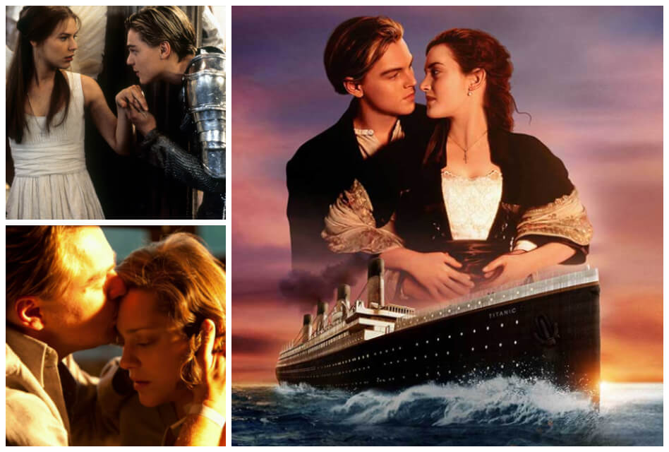 leonardo dicaprio romance movies collage including Titanic