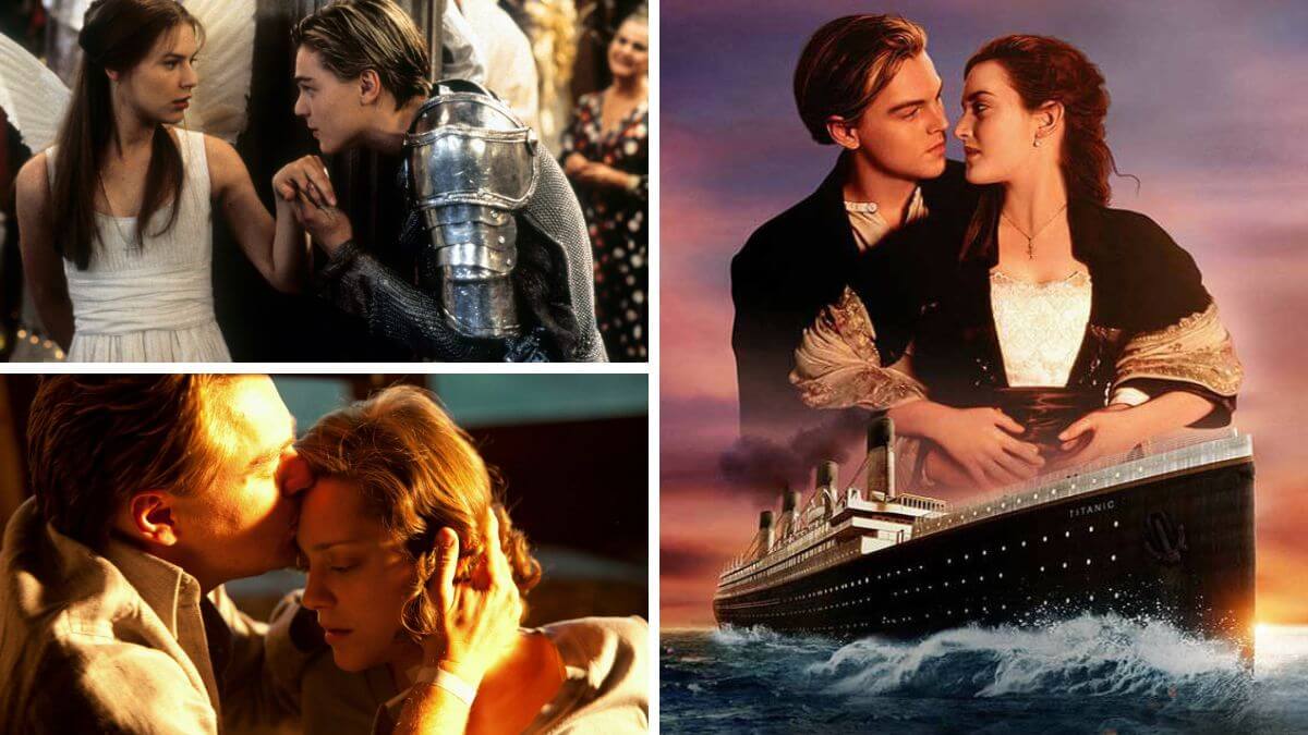 leonardo dicaprio romance movies collage including Titanic