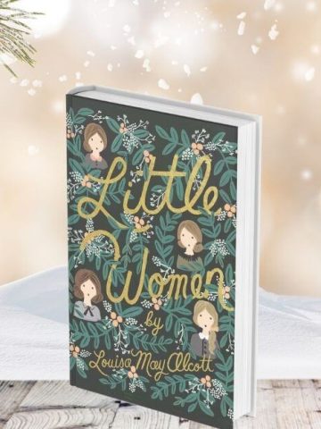 Little Women Discussion Questions - Featured image with a wintery background and book cover in the center