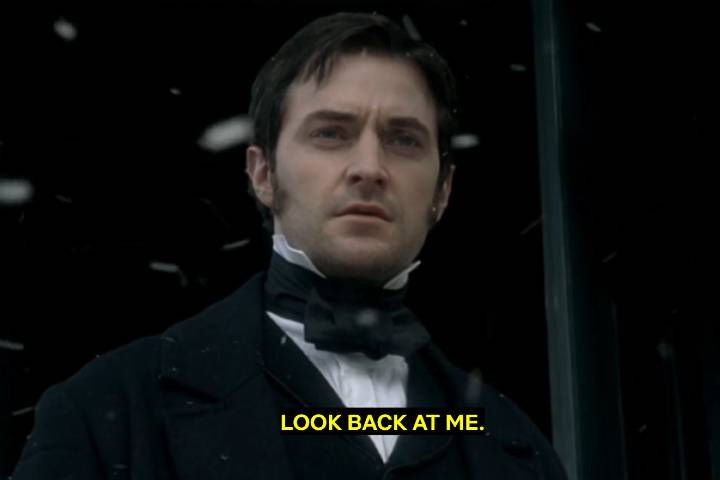 North and south romantic scene. "Look back at me." 