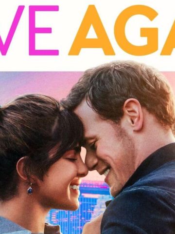 Love Again Review Featured image of Priyanka Chopra Jonas and Sam Heughan in a romantic embrace.