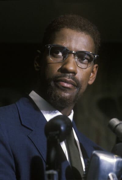 Malcolm X publicity still with Denzel Washington