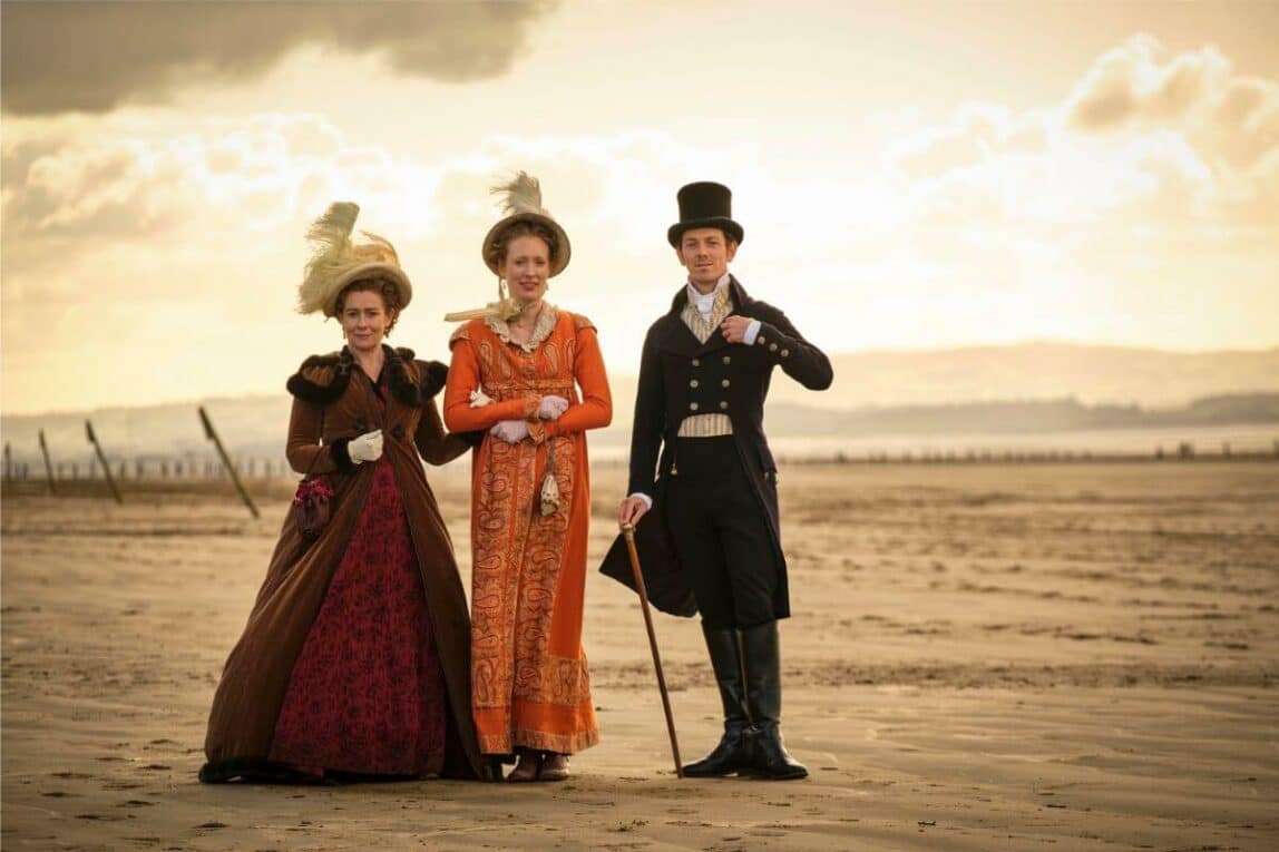 Montrose Family in Sanditon posing on the beach