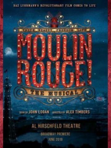 Moulin Rouge broadway poster with red rose background