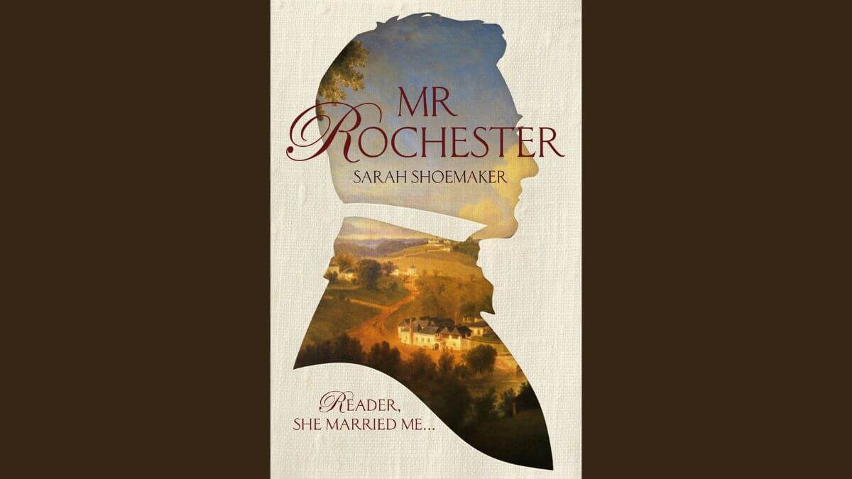 Mr. Rochester book cover with brown background. It show the portrait of a Victorian man.