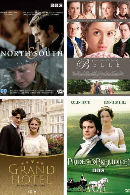 Period Drama Review Archives featured image showing posters of North & South, Grand Hotel, Belle, and Pride and Prejudice.