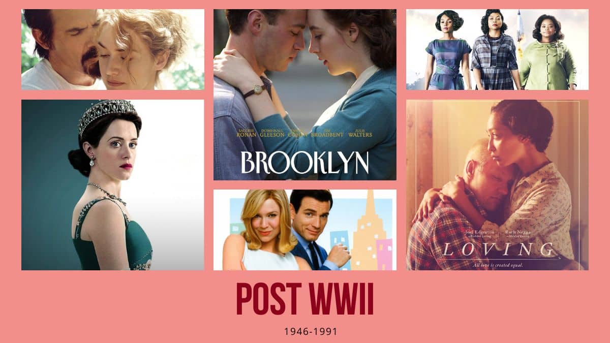 Post World War II Period Drama Review Archives (1946-1991). Photo shows a collage of period drama posters and a pink background