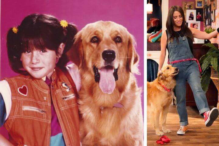 Punky Brewster publicity photos with golden retrievers from old and new revival series