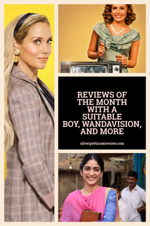 Reviews of the Month collage with WandaVision, A Suitable Boy, and Saved by the Bell 2020; pinterest image