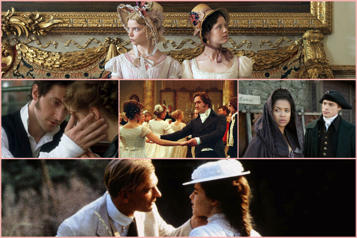 Romantic period dramas collage; romances to binge-watch