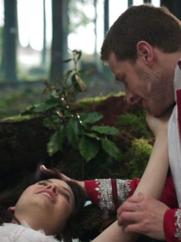 Snow and Charming in Once Upon a time after he wakes her up.