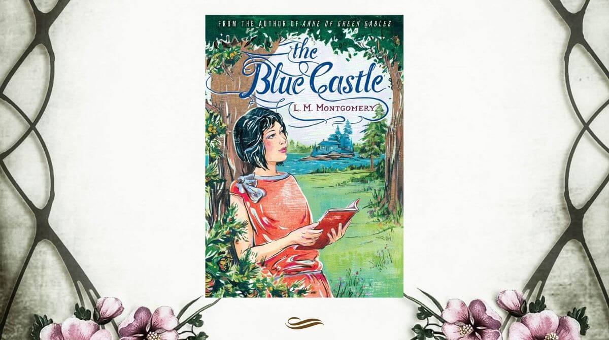 the blue castle book cover with a vintage background