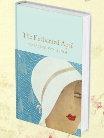 the enchanted april book cover with vintage victorian background