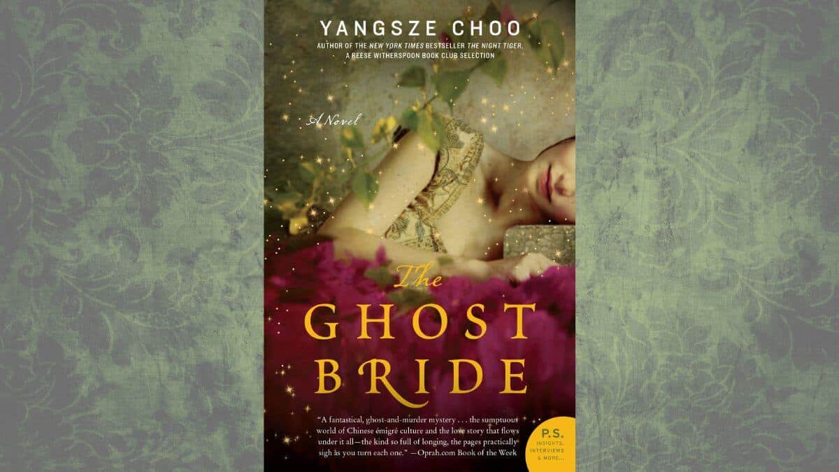 the ghost bride book review featured image of book cover with green victorian background