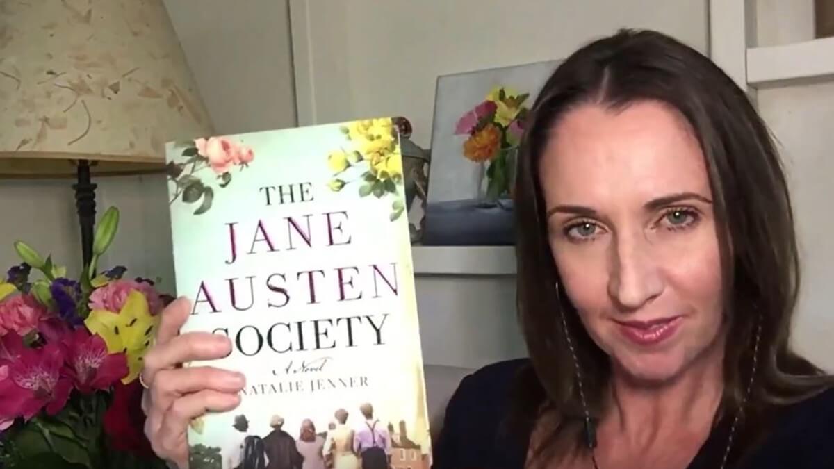 natalie jenner with silver petticoat book club reveal of the jane austen society