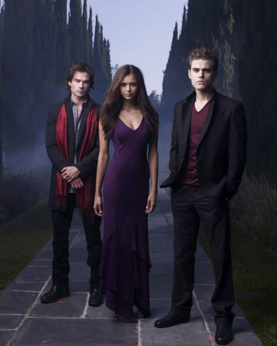 the vampire diaries promo shot of damon elena and stefan