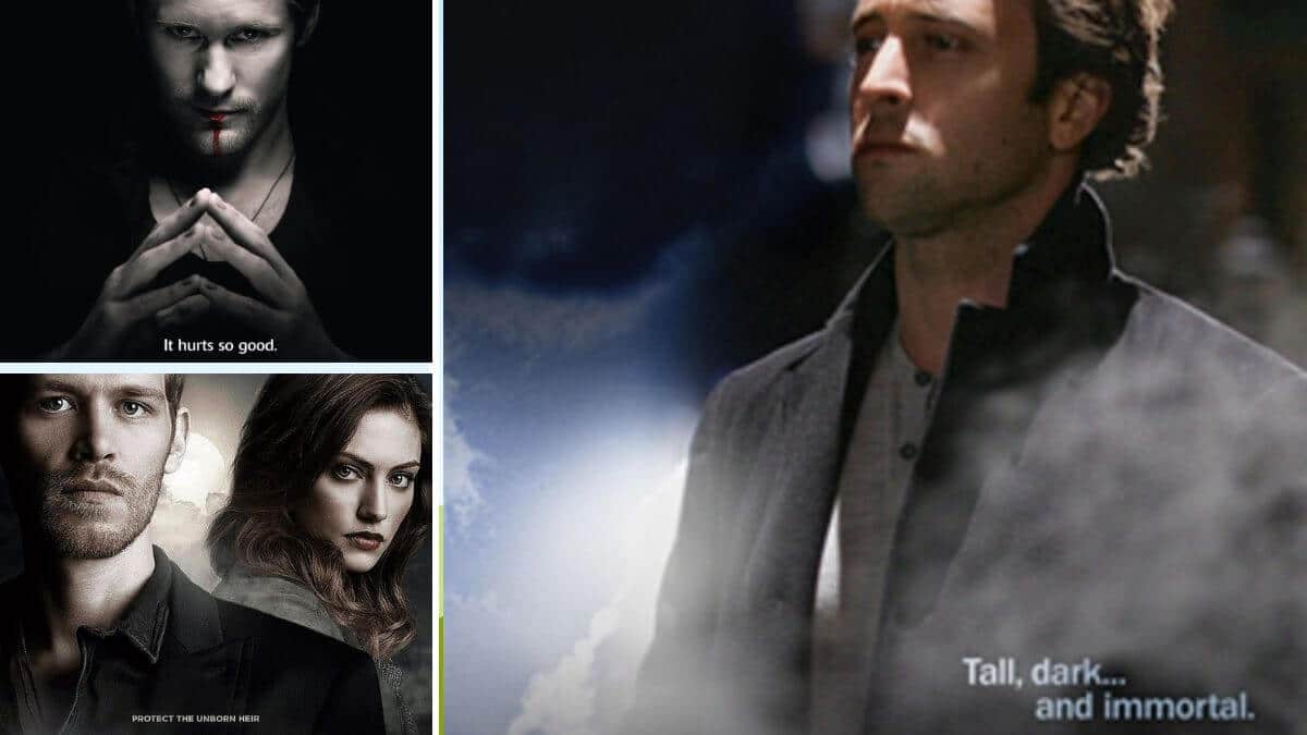 vampires in film and television collage: True Blood, The Originals, and Moonlight